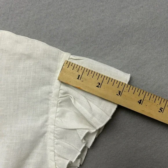 David Brooks Blouse Womens Med White 100% Linen Ruffle Flutter Sleeve Button Up - Picture 7 of 12